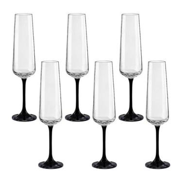 Imagem de Taça de Cristal Bohemia Para Champanhe 200 ml Preta Sandra 6 Peças - B