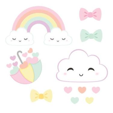 Imagem de Adesivo De Parede Infantil Chuva De Amor Nuvem Menina Bebê Quarto - CG