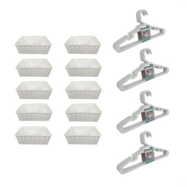 Imagem de Kit 10 Cestos Org Premium 20 Cabides Infantil Branco - 123 Organizei