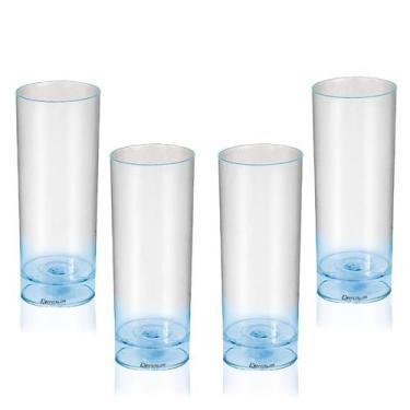 Imagem de Kit 4 Copos Tubo Led Transparente Acrílico Krystalon, 300 ml, Transpar