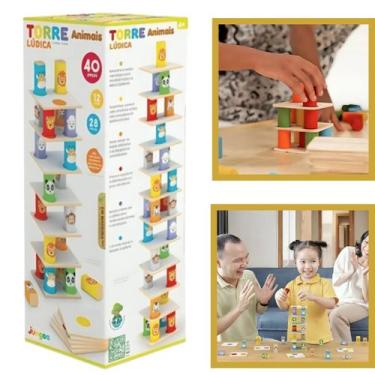 Imagem de Brinquedo Sensorial Torre Lúdica de Madeira Animais  - JUNGES