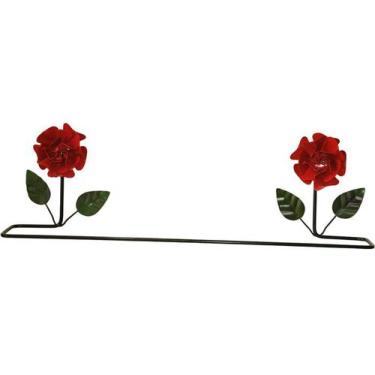 Imagem de Porta toalhas ferro flores vermelhas 40 cm - Shoppingnet