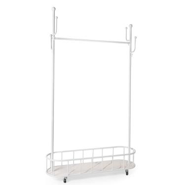 Imagem de Cabideiro De Chão Grande Com Sapateira E Rodízios - Branco