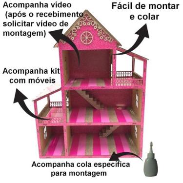 Imagem de Casinha De Boneca + Kit De Mini Móveis Infantil Mdf Princesa - babykid