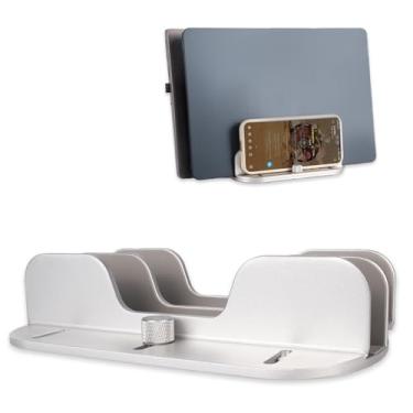 Imagem de Micscrew Suporte vertical para laptop de mesa com 2 compartimentos duplos ajustável para todos os MacBook/Chromebook/Surface/Dell/Ipad