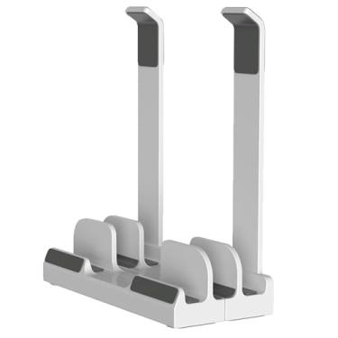Imagem de Suporte vertical para laptop para mesa, compartimentos duplos, plástico, ajustável, design 3 em 1 com economia de espaço, suporta MacBook, Chromebook, Surface, Dell (branco)