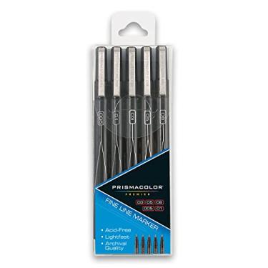 Imagem de Prismacolor Marcadores de ilustração de linha fina Premier, pontas finas sortidas, preto, para colorir para adultos, pacote com 5