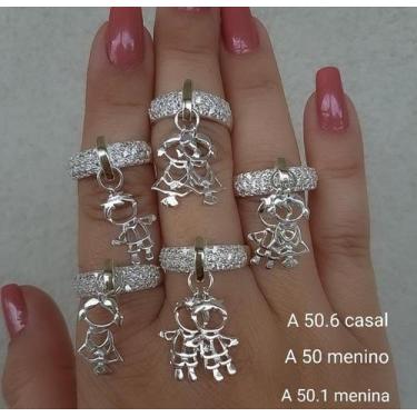 Imagem de Anel Prata 925 Com 2 Pingentes Casal Filhos Aplique de Ouro - Clara Ce