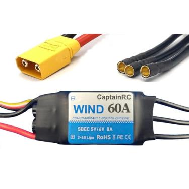 Imagem de captainrc 60A ESC with 5V 6V/8A BEC 2-6S Electric Speed Controller with XT60 & 3.5mm Bullet Plugs for Fixed Wing Airplane/RC Drone Airplane/Brushless Motors