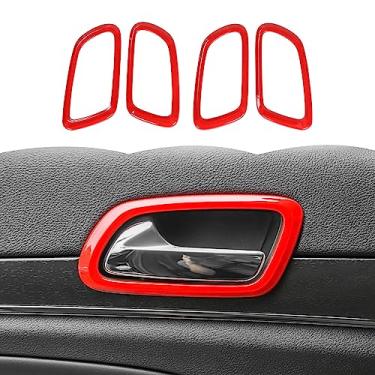 Imagem de Maçaneta interna da porta, tampa de guarnição de maçaneta de porta, moldura de tigela, decoração de anel, acessórios interiores para Jeep Grand Cherokee 2011-2020, vermelho