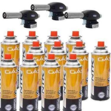Imagem de Kit 3 Maçarico Culinário +12 Refil Gas Ntk - ferimte/nautika