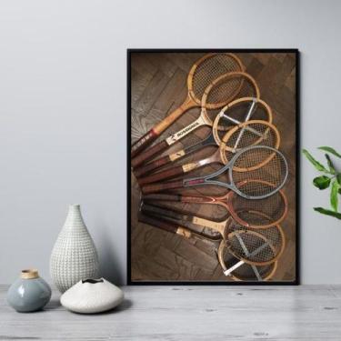 Imagem de Quadro Retrô Tênis - Fotos Raquetes 24x18cm - Quadros On-line, Madeira