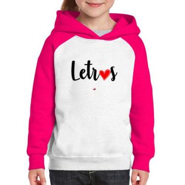 Imagem de Moletom Infantil Letras por amor - Foca na Moda, Branco, Rosa, 12