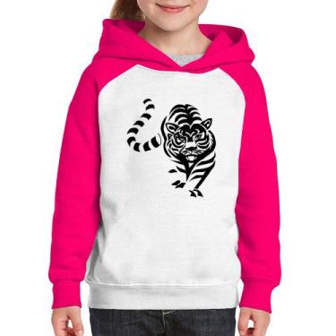 Imagem de Moletom Infantil Tigre Traços - Foca na Moda, Branco, Rosa, 12