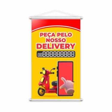 Imagem de Banner Peça Pelo Delivery Telefone Contato Motoboy 80x50cm - PlimShop