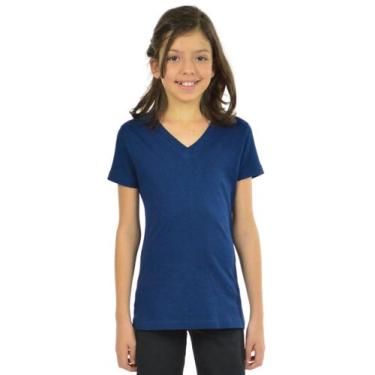 Imagem de Blusa Algodão Decote V Infantil Feminina Fenomenal, Azul marinho, 02