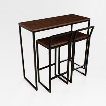 Imagem de Bancada Cozinha Balcão Gourmet 120cm Imbuia Com 2 Banquetas Imbuia Pt 