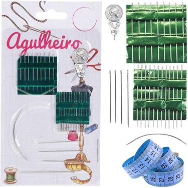 Imagem de Kit Agulha Mão Agulheiro Costura Passador Linha Fita Métrica - Evolver