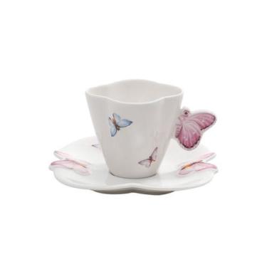 Imagem de CJ 6 XICARAS CAFE PORCELANA C/PIRES BORBOLETAS BRANCO 100ml - GNJ HOME