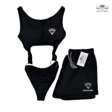 Imagem de Maiô Engana Mamãe com Bojo + Short Suplex Estampa Refletiva - Gringas 