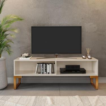 Imagem de Rack Milão Estilo Industrial Pés de Ferro Bronze - Lcn Móveis, Off Whi