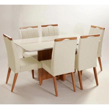 Imagem de Mesa de jantar + 6 cadeiras Paris tampo Atenas 160cm Palha - Gran Deco
