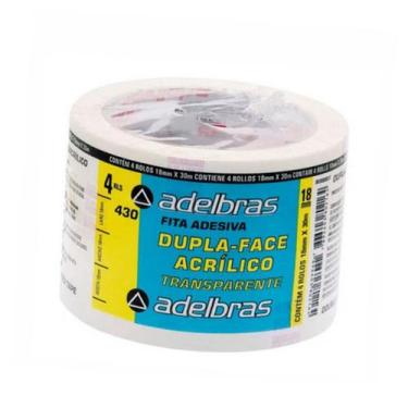 Imagem de Fita Adesiva Fina Dupla Face Transparente 18x30 Kit 4 - Adelbras