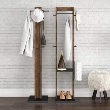 Imagem de Cabideiro Mancebo de Chão com Prateleira - Preto/Nogal - Tecno Mobili