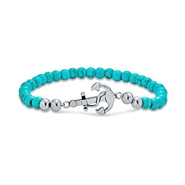 Imagem de Bling Jewelry Bali Estilo de férias náutico tropical azul marinho lápis-lazúli corda náutica barco âncora azul turquesa peixe Peixes zodíaco pingente pulseira elástica para mulheres adolescentes