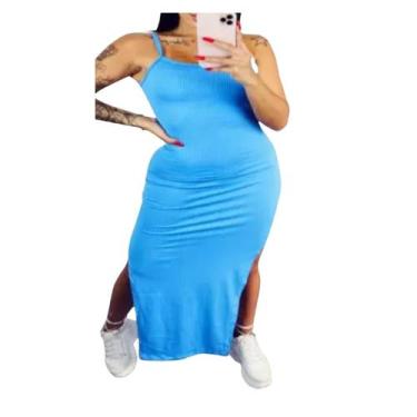 Imagem de Vestido Longo Canelado com Fenda - EMPÓRIO J, Azul bb, Único