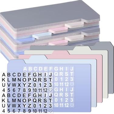 Imagem de Harloon O conjunto de 52 peças inclui 50 divisores de cartão de índice, 2 números, adesivos de alfabeto com abas e divisórias de fotos para escritório, negócios, material escolar (12 x 20 cm, Morandi)