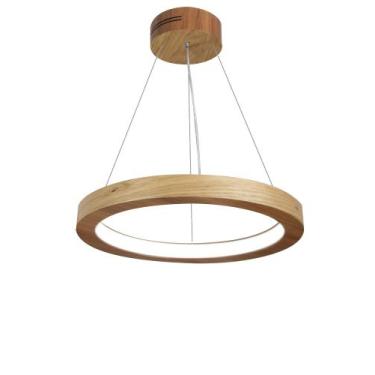 Imagem de Lustre LED 27W Sirius Pendente Madeira Sala Jantar arco 50cm - Madeluz