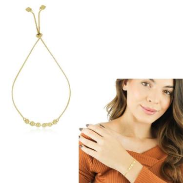Imagem de Pulseira regulável plaquinhas Feminino Banhado a ouro com Garantia - C