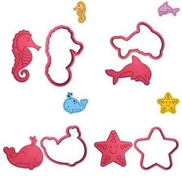 Imagem de Kit 4 Cortadores Golfinho Estrela Cavalo Baleia - DOCE IMPRESSO, 8,5cm