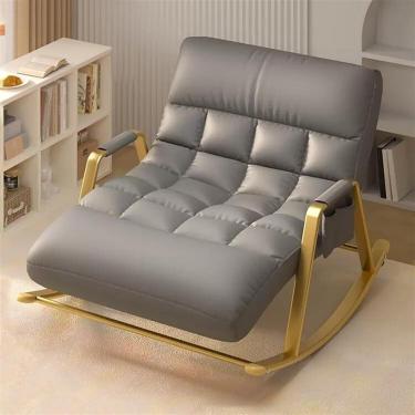 Imagem de Cadeira de balanço dupla com bolso lateral, capacidade de 250 kg, cadeira de balanço estofada para quarto e sala de estar, cadeira moderna, cinza, moldura dourada