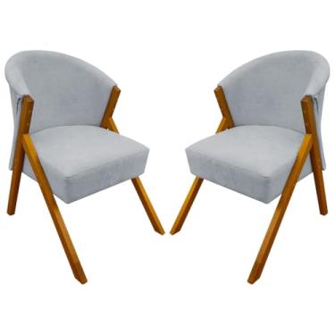 Imagem de Kit 2 Poltronas Para Sala Decorativas Cadeiras Reforçadas Para Recepção Sala De Espera Consultório Escritório Confortável Em Madeira Maciça You Bouclé Premium Cinza