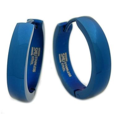 Imagem de Brincos masculinos de argola redonda com face curvada de aço inoxidável, prata, azul, ouro rosa, preto, 20 mm, Aço inoxidável