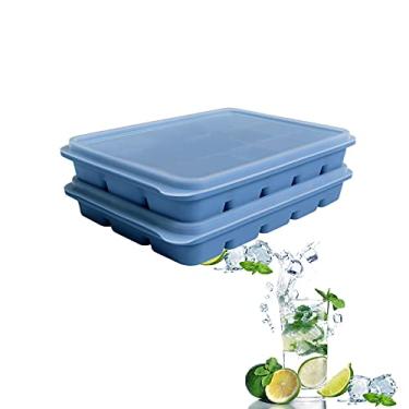 Imagem de Conjunto de 2 bandejas de cubo de gelo, fácil liberação, 15 moldes de cubos de gelo flexíveis de silicone com tampa removível, bandejas de gelo reutilizáveis empilháveis para uísque, comida de bebê, livre de BPA (azul potente)