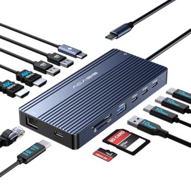 Imagem de Estação de ancoragem USB C Hub Dual Monitor 2 HDMI 4K @60HZ, estação de ancoragem para laptop 14 em 1 3 monitores com 10 Gbps (USB-c vídeo + dados, 3 x USB C, USB A) Ethernet, PD 100W, SD/TF, áudio de
