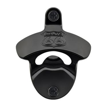 Imagem de HAIICEN Abridor de garrafa preto, suporte de parede, rota 66, abridor de cerveja de parede para refrigerador de poste de madeira