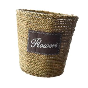 Imagem de IEUDNS Cesta de palha tecida para plantar, recipiente portátil para brinquedos, organizador, cesta de flores, vaso de flores para quintal, festa, Cone Invertido