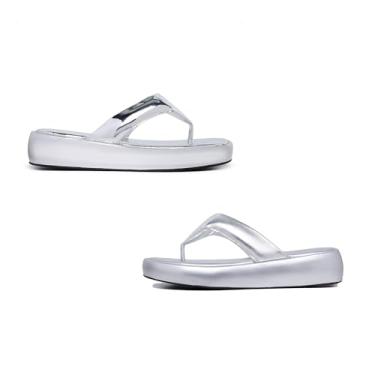 Imagem de Novo Hábito, Kit 2 Sandália Papete Feminina Estilo Flat Plataformas Cor:Prata;Tamanho:40