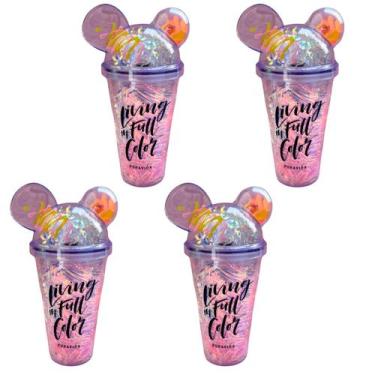 Imagem de kit 4 copos de festa ascende pisca colorido com tampa luz de led com c