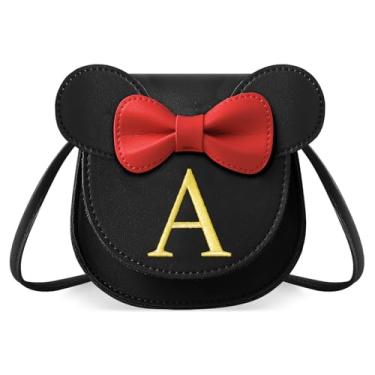 Imagem de izuzta Bolsa infantil para meninas 1 2 3 4 5 6 7 8 9 anos presente de aniversário linda mini bolsa de mouse bolsa transversal, Bolsa pequena/preta/letra glod, A, A