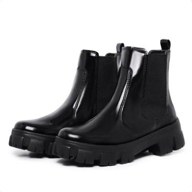 Imagem de Bota Coturno Feminino Tratorada Chelsea Preto Verniz - Myrol Outlet, 3