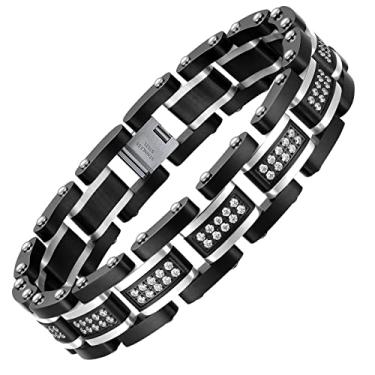 Imagem de Pulseira inicial Ziallay Link hip hop joia presente masculino Ms. Natal aniversário joia presente namorado filho pulseira moderna, diamante, pulseira de tom duplo., Aço inoxidável, Pedra preciosa de