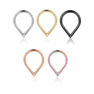 Imagem de Conjunto de anéis de septo lágrima 316 aço inoxidável articulado lua daith piercing joia segmento clique torre confortável tragus cartilagem brinco de argola 16 g, Metal Aço inoxidável, Sem pedras preciosas