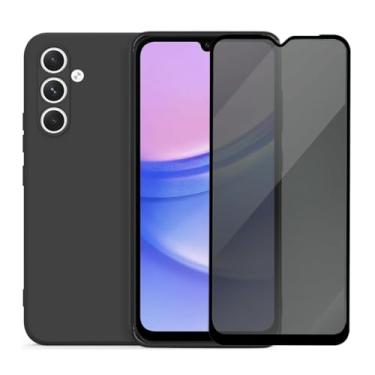 Imagem de Capa Aveludada e Película de Privacidade 3D Compatível Samsung Galaxy A15 Capinha Preta Premium e Película Anti-Espião