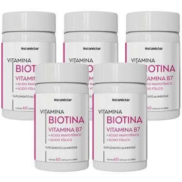 Imagem de Kit 5 Biotina Vitamina B7 300 Cápsulas Natunéctar