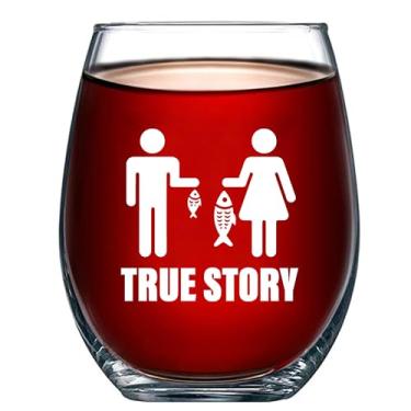 Imagem de Panvola True Story Presentes de pesca para mulheres casal engraçado presente de marido para esposa namorado para namorada aniversário pescador sem haste taça de vinho transparente para vinho tinto